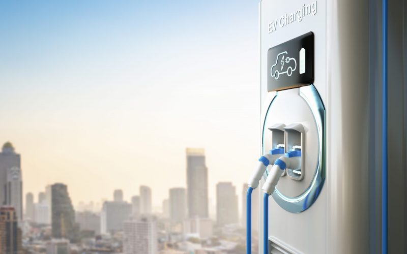 3d rendering group of EV charging stations or electric vehicle recharging stations